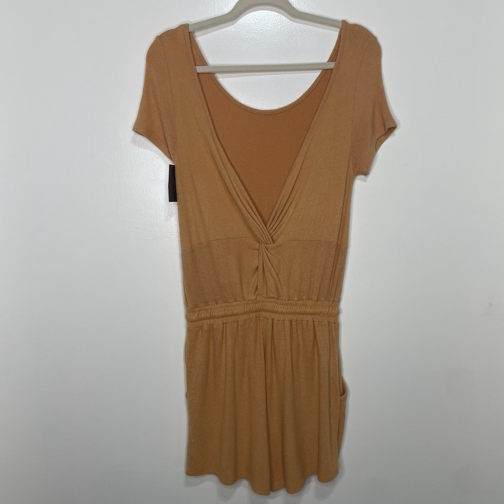 Le Lis Women's Orange Soft Terry Romper Open Back Pockets Elastic Waist USA S‎